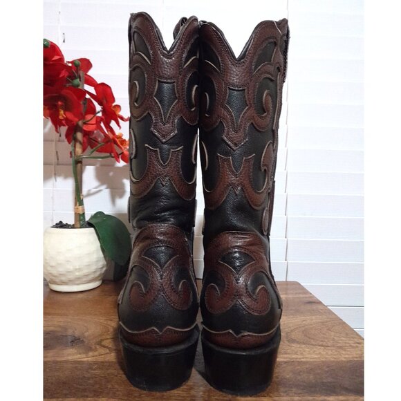 J.B. Dillon Shoes - Women's Leather Tooled Snip Toe Brown Black J.B Dillon Cowboy Boots sz 7.5B